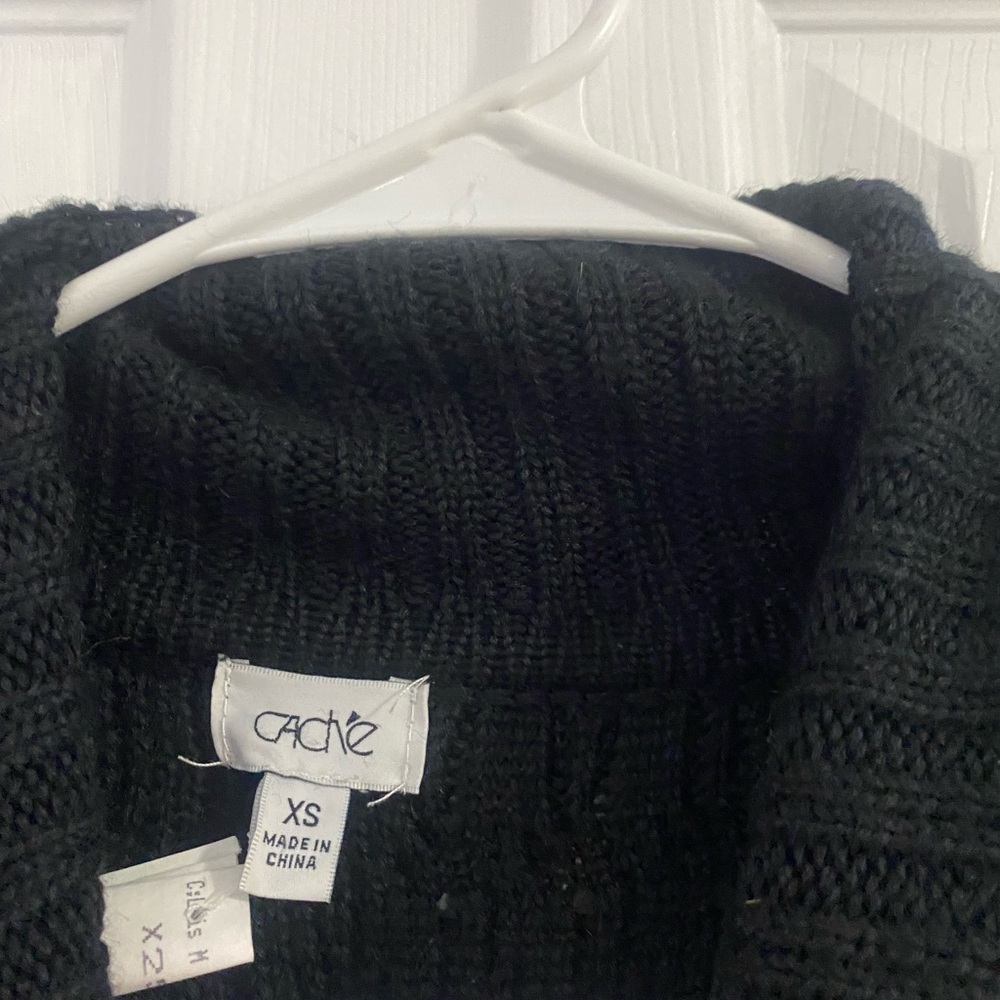 Cache vintage wool blend witchy goth black turtleneck winter chic midi dress - Picture 7 of 8